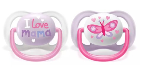 AVENT SCF080/02 Smoczek Ultra Air Happy 0-6M dziewczynka I love mama/motyl AVENT SCF080/02 Smoczek Ultra Air Happy 0-6M dziewczynka I love mama/motyl