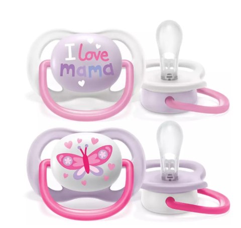 AVENT SCF080/02 Smoczek Ultra Air Happy 0-6M dziewczynka I love mama/motyl AVENT SCF080/02 Smoczek Ultra Air Happy 0-6M dziewczynka I love mama/motyl