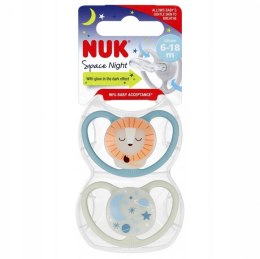 NUK 736619 Smoczek 6-18m silikon SPACE NIGHT 2 szt.