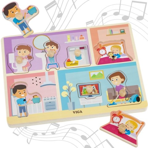 VIGA 44761 Drewniane Puzzle dźwiękowe Obowiązki domowe VIGA 44761 Drewniane Puzzle dźwiękowe Obowiązki domowe
