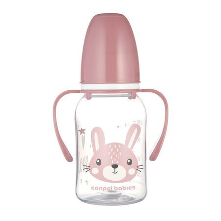 CANPOL 11/823 Butelka standardowa z uchwytami 120 ml CUTE ANIMALS różowa CANPOL 11/823 Butelka standardowa z uchwytami 120 ml CUTE ANIMALS różowa