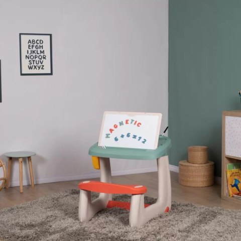 Smoby SMOBY Dwustronne Biurko Ławka Tablica 2w1 + 80 akcesoriów Smoby SMOBY Dwustronne Biurko Ławka Tablica 2w1 + 80 akcesoriów