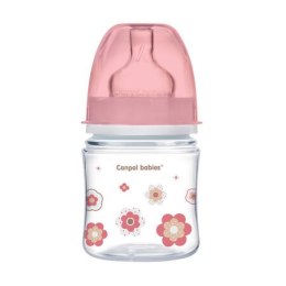 CANPOL 35/216 Butelka szerokootworowa antykolkowa Easystart Newborn Baby 120 ml różowe kwiaty