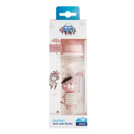 CANPOL 35/232 Butelka szeroka antykolkowa 240ml Bonjour różowa CANPOL 35/232 Butelka szeroka antykolkowa 240ml Bonjour różowa