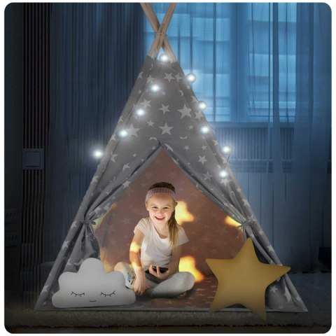 Nukido Namiot tipi dla dzieci ze światełkami Nukido - szary w gwiazdki Nukido Namiot tipi dla dzieci ze światełkami Nukido - szary w gwiazdki