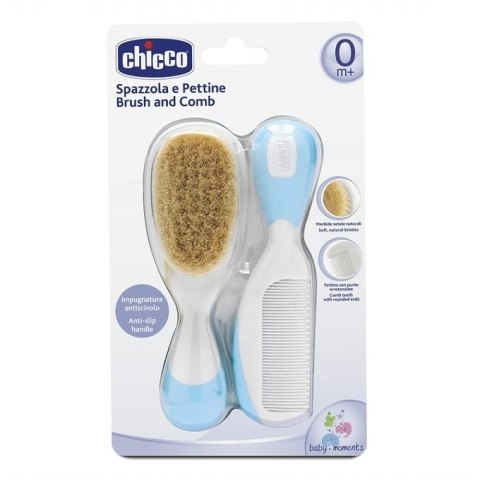 CHICCO 00006569200000 Szczotka+grzebień naturalne włosie niebieska CHICCO 00006569200000 Szczotka+grzebień naturalne włosie niebieska