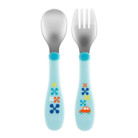 CHICCO 00016102200000 Sztućce metalowe niebieskie 18m+ CHICCO 00016102200000 Sztućce metalowe niebieskie 18m+