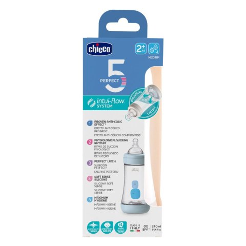 CHICCO 00020223200040 Butelka PERFECT5 240 ml 4m+ boy* CHICCO 00020223200040 Butelka PERFECT5 240 ml 4m+ boy*
