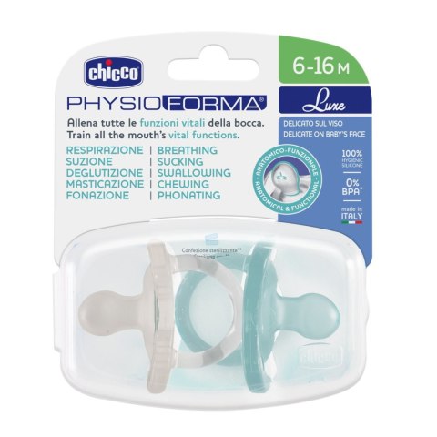 CHICCO 00073033320000 Smoczek PHYSIOFORMA LUXE 6-16M miętowy 2szt. CHICCO 00073033320000 Smoczek PHYSIOFORMA LUXE 6-16M miętowy 2szt.