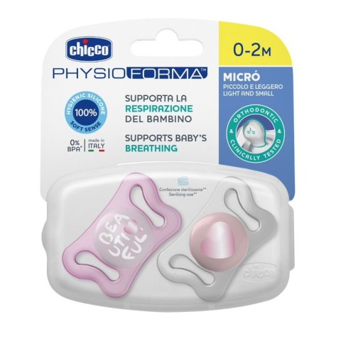 CHICCO 00075126110000 Smoczek MICRO różowy sil 0-2m 2 szt CHICCO 00075126110000 Smoczek MICRO różowy sil 0-2m 2 szt