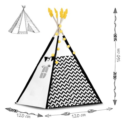 Nukido Namiot tipi dla dzieci z girlandą i światełkami Nukido biało czarny z pandą Nukido Namiot tipi dla dzieci z girlandą i światełkami Nukido biało czarny z pandą