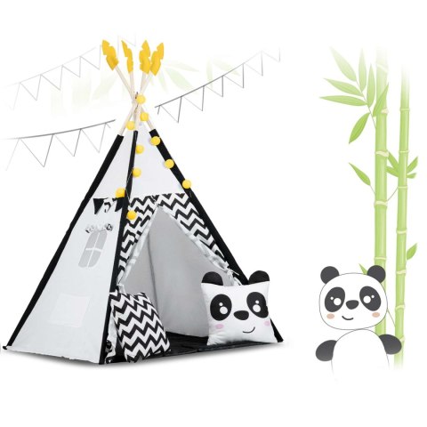 Nukido Namiot tipi dla dzieci z girlandą i światełkami Nukido biało czarny z pandą Nukido Namiot tipi dla dzieci z girlandą i światełkami Nukido biało czarny z pandą