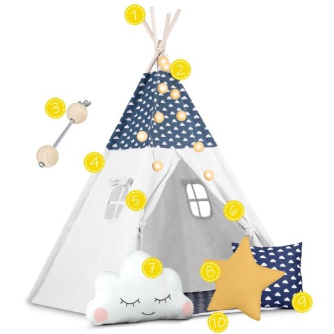 Nukido Namiot tipi dla dzieci ze światełkami Nukido - granatowy Nukido Namiot tipi dla dzieci ze światełkami Nukido - granatowy