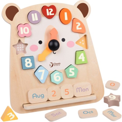 Classic World CLASSIC WORLD Zegar Miś Montessori Edukacyjny 3w1 Nauka Czasu Liczenia i Daty