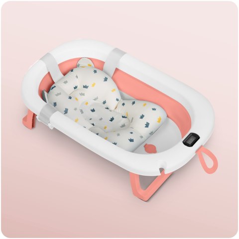 Ricokids Wanienka składana dla dzieci, niemowląt z termometrem i wkładką Ricokids RK-287 biało-różowa Ricokids Wanienka składana dla dzieci, niemowląt z termometrem i wkładką Ricokids RK-287 biało-różowa