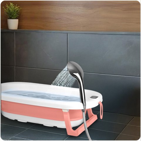 Ricokids Wanienka składana dla dzieci, niemowląt z termometrem i wkładką Ricokids RK-287 biało-różowa Ricokids Wanienka składana dla dzieci, niemowląt z termometrem i wkładką Ricokids RK-287 biało-różowa