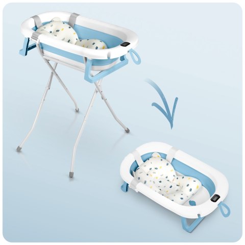 Ricokids Wanienka składana dla dzieci, niemowląt ze stelażem, termometrem i wkładką Ricokids RK-287 biało-niebieska Ricokids Wanienka składana dla dzieci, niemowląt ze stelażem, termometrem i wkładką Ricokids RK-287 biało-niebieska