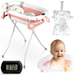 Ricokids Wanienka składana dla dzieci, niemowląt ze stelażem, termometrem i wkładką Ricokids RK-287 biało-różowa