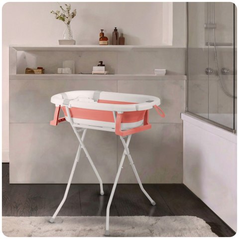 Ricokids Wanienka składana dla dzieci, niemowląt ze stelażem, termometrem i wkładką Ricokids RK-287 biało-różowa Ricokids Wanienka składana dla dzieci, niemowląt ze stelażem, termometrem i wkładką Ricokids RK-287 biało-różowa