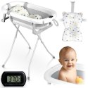 Ricokids Wanienka składana dla dzieci, niemowląt ze stelażem, termometrem i wkładką Ricokids RK-287 biało-szara