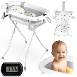 Ricokids Wanienka składana dla dzieci, niemowląt ze stelażem, termometrem i wkładką Ricokids RK-287 biało-szara