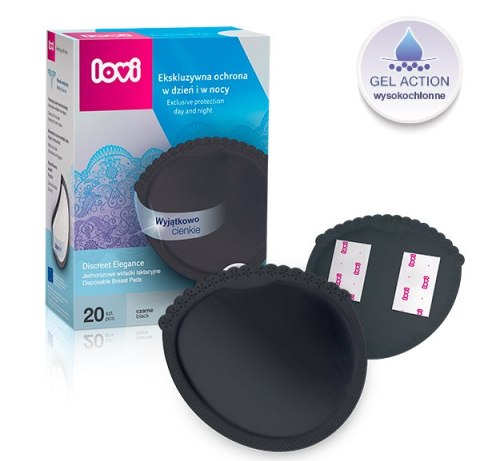 LOVI 19/611 Wkładki laktacyjne Discreet Elegance 20szt czarne LOVI 19/611 Wkładki laktacyjne Discreet Elegance 20szt czarne